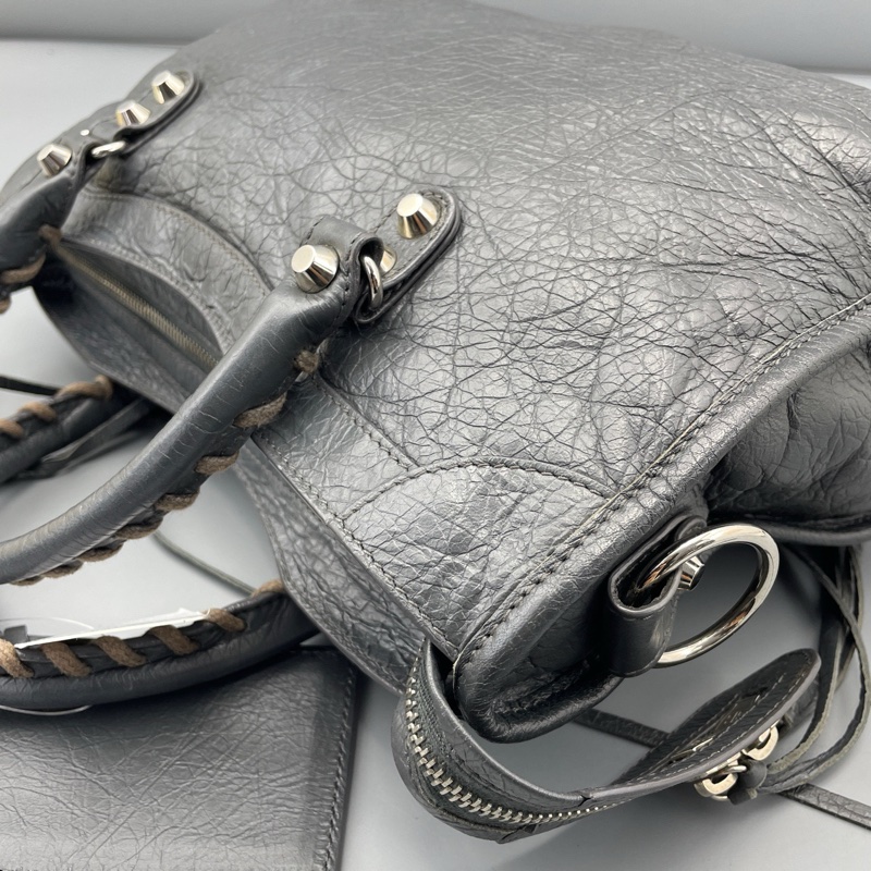 Balenciaga 巴黎世家機車包中號岩石灰刺繡肩帶 約30*18*10cm-22