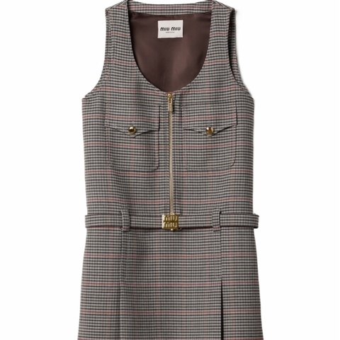 Miu Miu 女士 格紋無袖羊毛連衣裙IT-38 IT-40碼