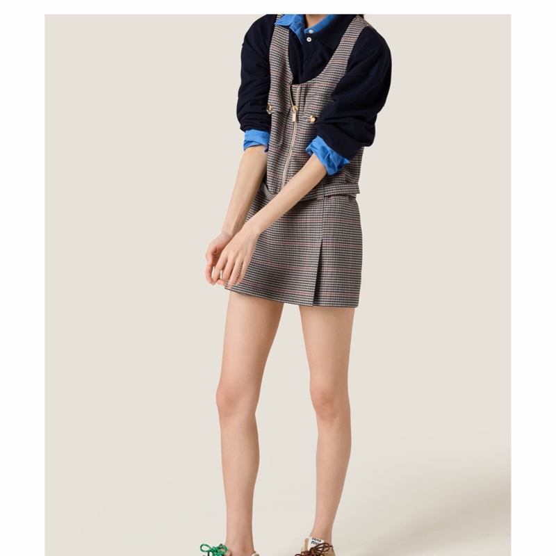 Miu Miu 女士 格紋無袖羊毛連衣裙IT-38 IT-40碼-2