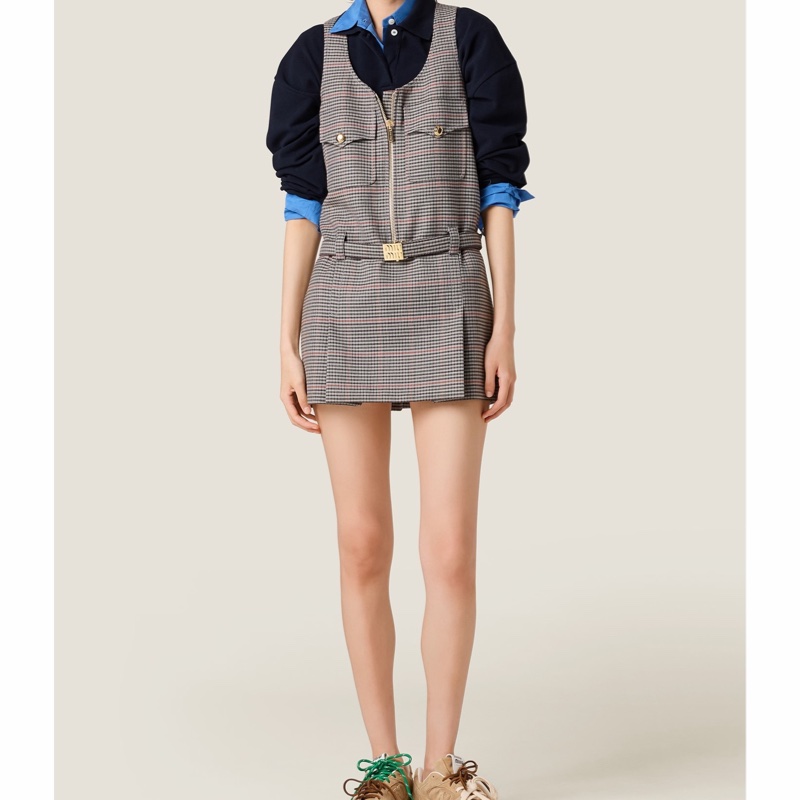 Miu Miu 女士 格紋無袖羊毛連衣裙IT-38 IT-40碼-3