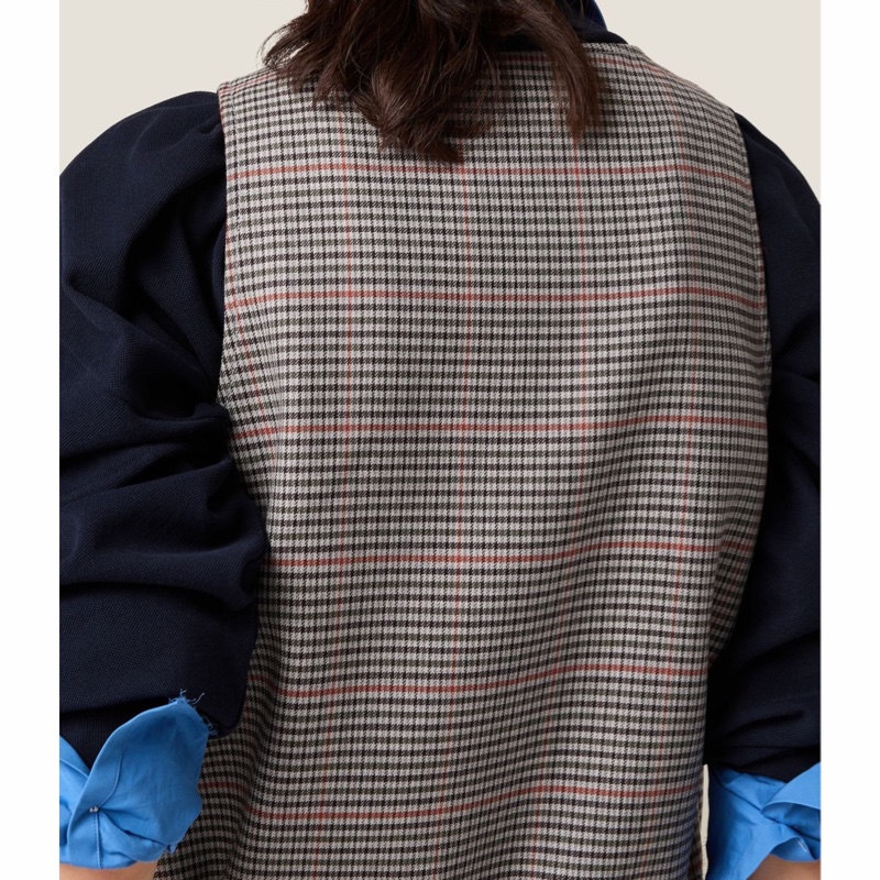 Miu Miu 女士 格紋無袖羊毛連衣裙IT-38 IT-40碼-4