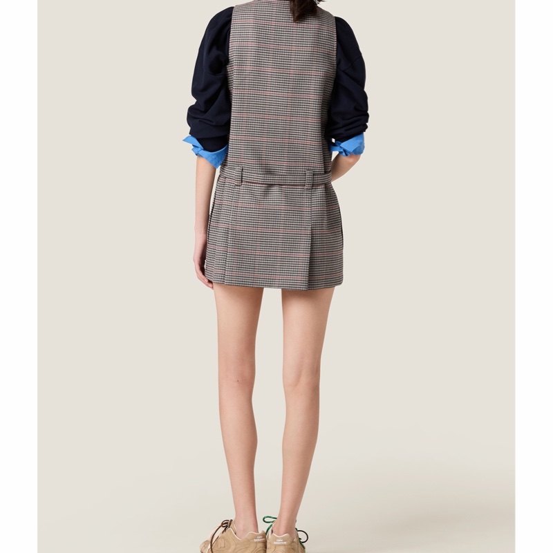 Miu Miu 女士 格紋無袖羊毛連衣裙IT-38 IT-40碼-5