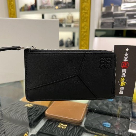 東區正精品㊣LOEWE PUZZLE C510G17X05 全新黑色全皮拼接拉鍊卡片零錢包短夾 RZ6253-0