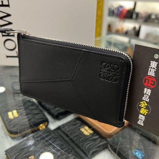 東區正精品㊣LOEWE PUZZLE C510G17X05 全新黑色全皮拼接拉鍊卡片零錢包短夾 RZ6253-1