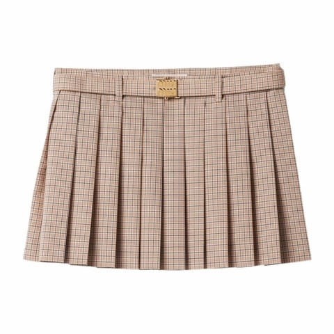 Miu Miu 女士 百褶格紋羊毛半身裙IT-38