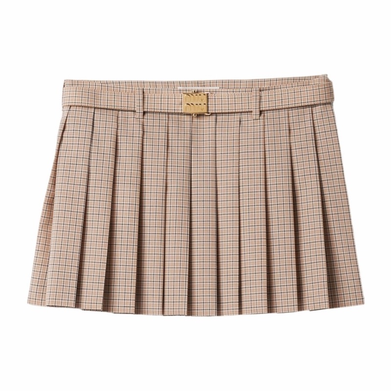 Miu Miu 女士 百褶格紋羊毛半身裙IT-38-0