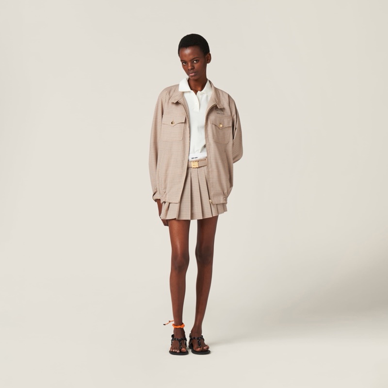 Miu Miu 女士 百褶格紋羊毛半身裙IT-38-4