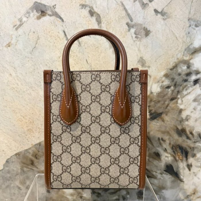 GUCCI 咖牛皮邊帆布INTERLOCKING兩用琴譜包-2