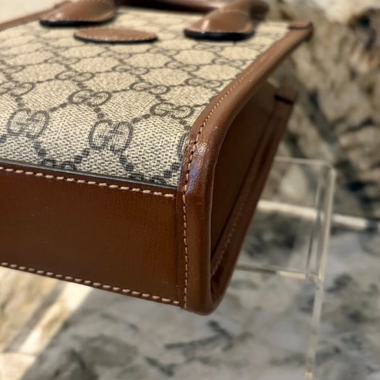 GUCCI 咖牛皮邊帆布INTERLOCKING兩用琴譜包-5