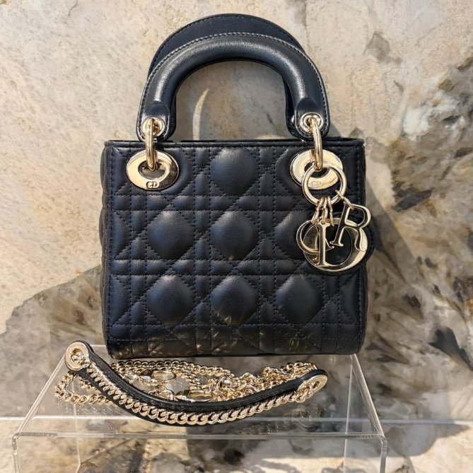 Lady Dior黑色羊皮小號Lady Dior兩用包-0