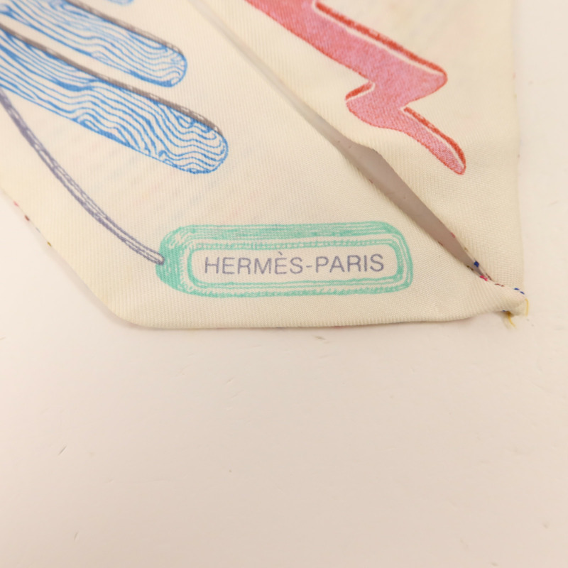 HERMES 絲質/Swift皮革Twilly絲巾Bordeaux-4