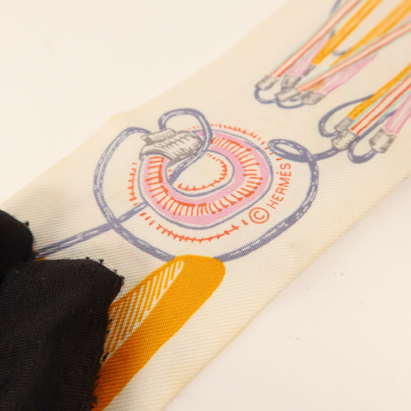 HERMES 絲質/Swift皮革Twilly絲巾Bordeaux-7