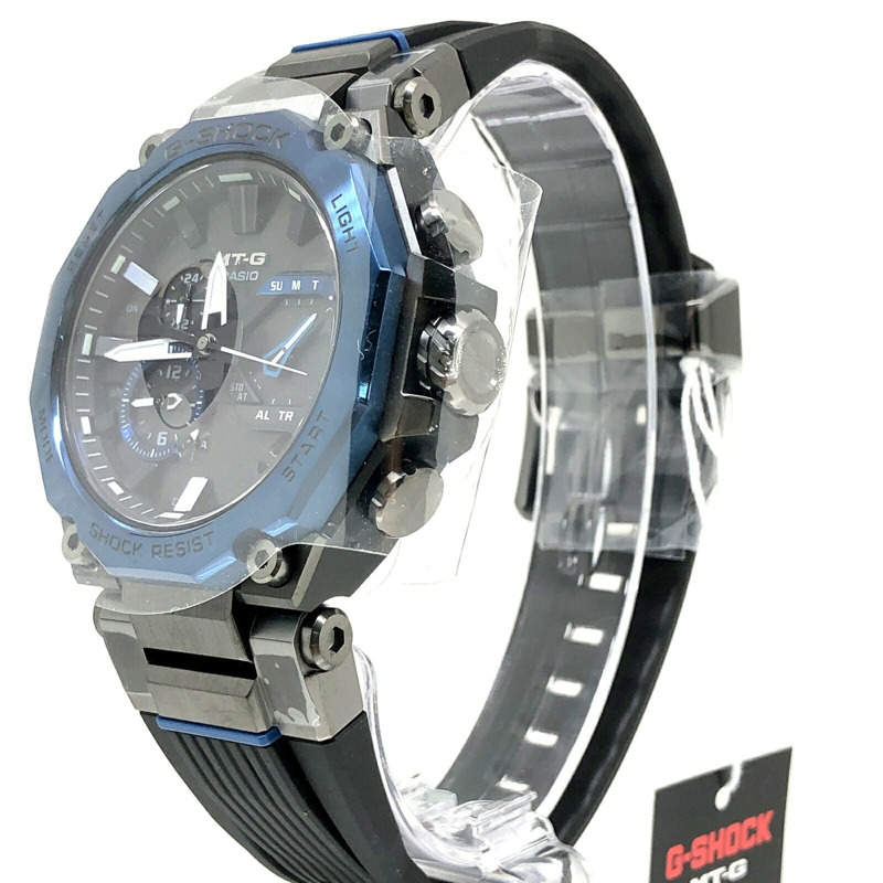 卡西歐 G-SHOCK MTG-B2000B-1A2 MT-G 手錶,電波太陽能,藍牙,Mobile Link,三重防震,雙核防護結構,柔軟聚氨酯錶帶,指針式,黑色 x 藍色金屬色,2020 年 11 月發售,Mikunigaoka 商店-2