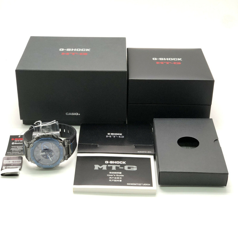 卡西歐 G-SHOCK MTG-B2000B-1A2 MT-G 手錶,電波太陽能,藍牙,Mobile Link,三重防震,雙核防護結構,柔軟聚氨酯錶帶,指針式,黑色 x 藍色金屬色,2020 年 11 月發售,Mikunigaoka 商店-9