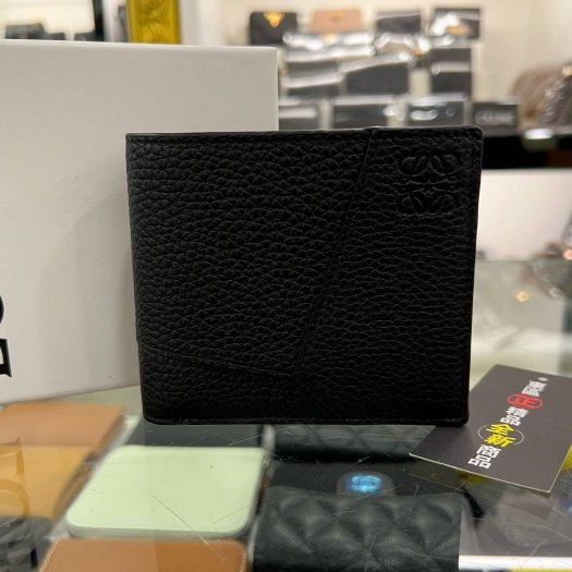 東區正精品㊣LOEWE PUZZLE C510302X20 全新黑色牛皮荔枝紋拼接8卡短夾 RZ6254-0