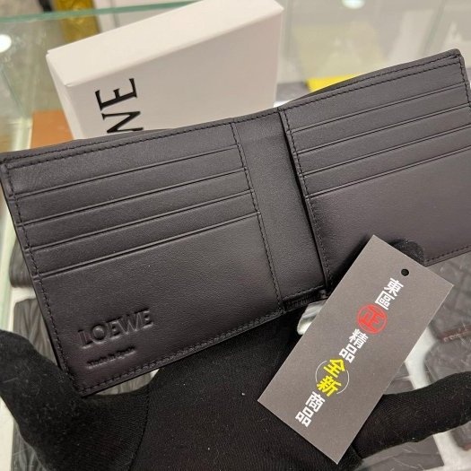 東區正精品㊣LOEWE PUZZLE C510302X20 全新黑色牛皮荔枝紋拼接8卡短夾 RZ6254-1