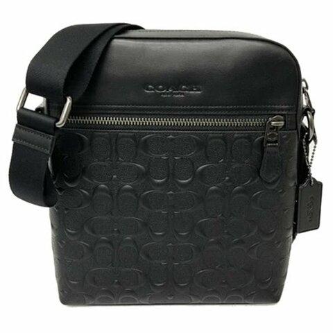 【全新】COACH 浮雕C LOGO前拉鍊男款斜背包(浮雕黑)