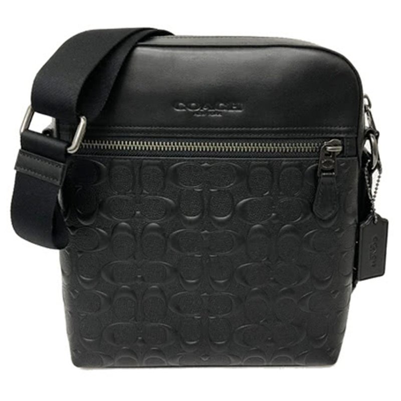 【全新】COACH 浮雕C LOGO前拉鍊男款斜背包(浮雕黑)-0
