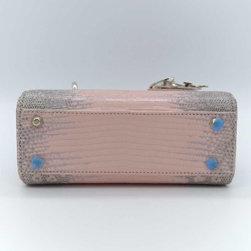 Dior 迪奧 Mini Lady Dior 粉灰漸層色 蜥蜴皮 手提包-5