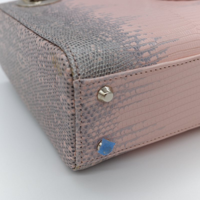 Dior 迪奧 Mini Lady Dior 粉灰漸層色 蜥蜴皮 手提包-6