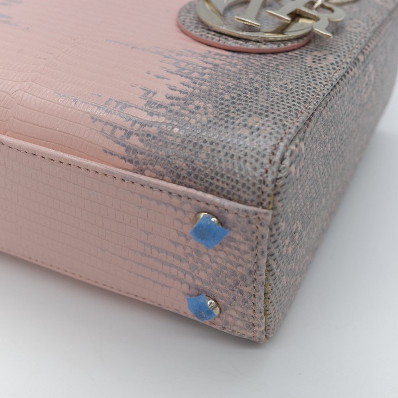 Dior 迪奧 Mini Lady Dior 粉灰漸層色 蜥蜴皮 手提包-7