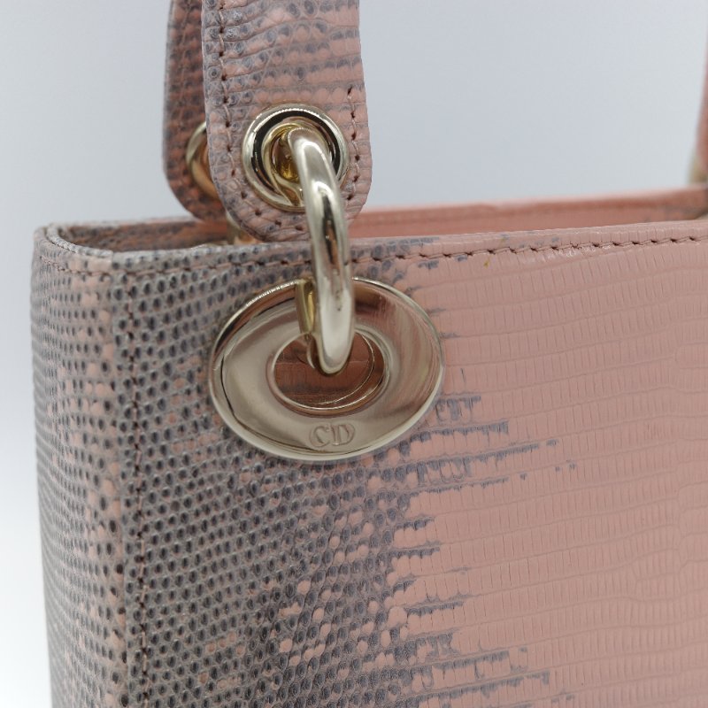 Dior 迪奧 Mini Lady Dior 粉灰漸層色 蜥蜴皮 手提包-8