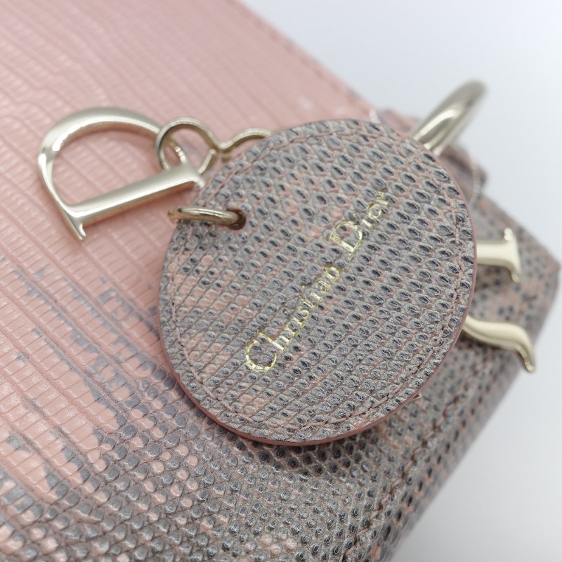 Dior 迪奧 Mini Lady Dior 粉灰漸層色 蜥蜴皮 手提包-11