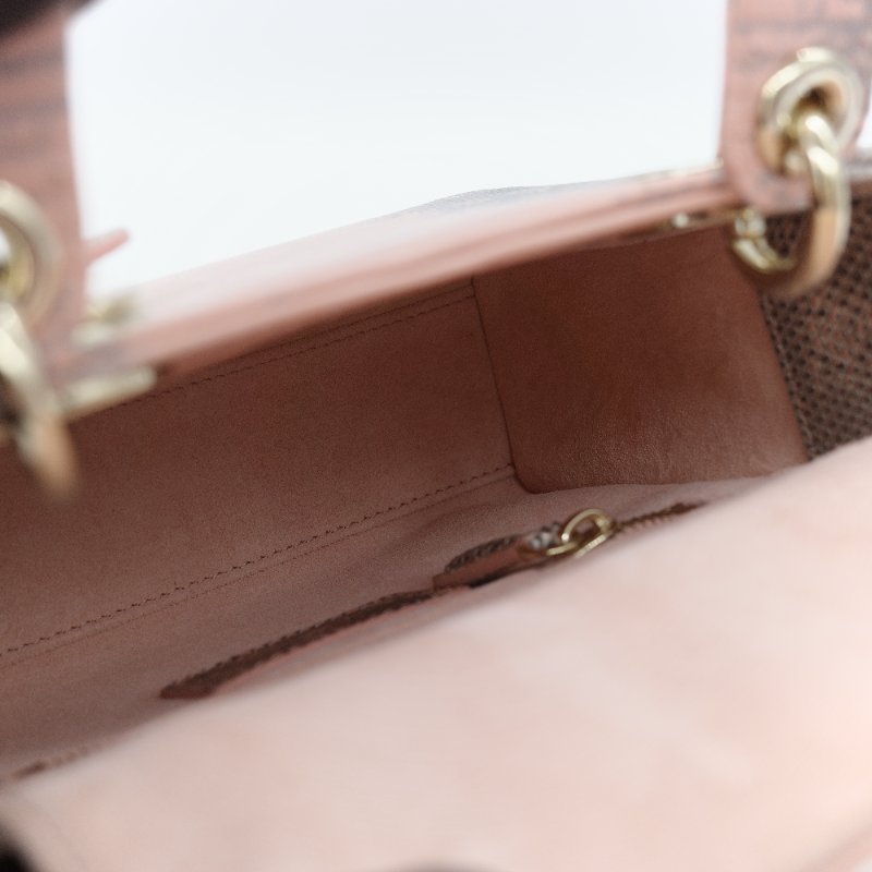 Dior 迪奧 Mini Lady Dior 粉灰漸層色 蜥蜴皮 手提包-13