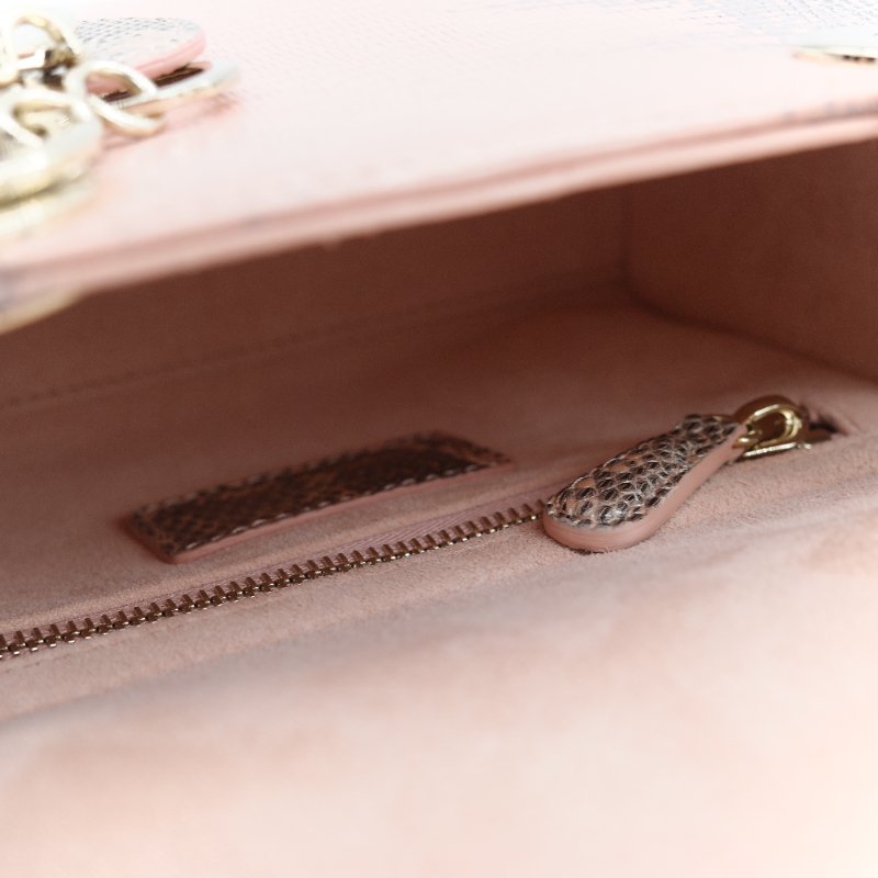 Dior 迪奧 Mini Lady Dior 粉灰漸層色 蜥蜴皮 手提包-14