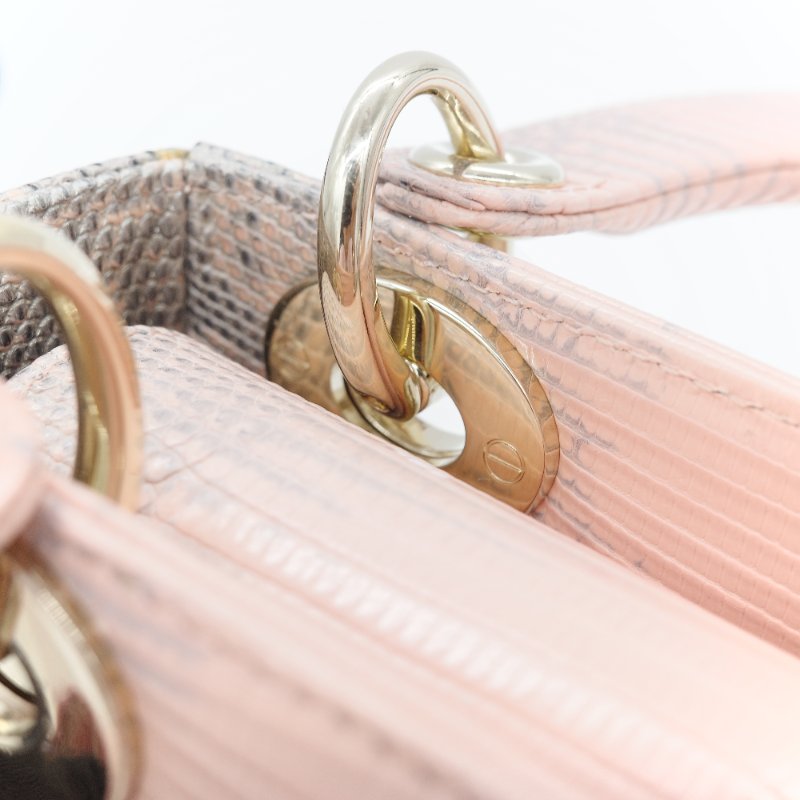 Dior 迪奧 Mini Lady Dior 粉灰漸層色 蜥蜴皮 手提包-15