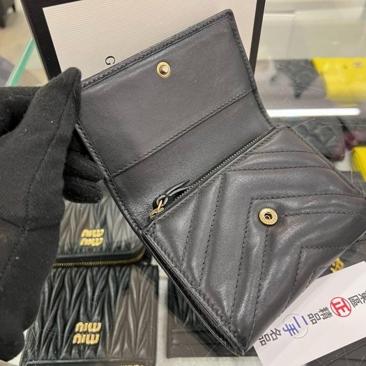 東區正精品㊣GUCCI 474802 matelasse wallet MARMONT 黑色金釦翻蓋三折釦子短夾 RZ6259-3