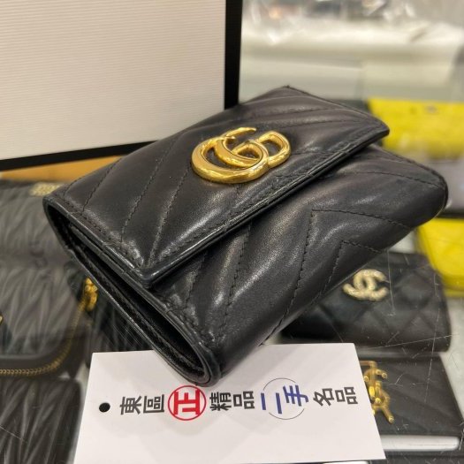 東區正精品㊣GUCCI 474802 matelasse wallet MARMONT 黑色金釦翻蓋三折釦子短夾 RZ6259-7