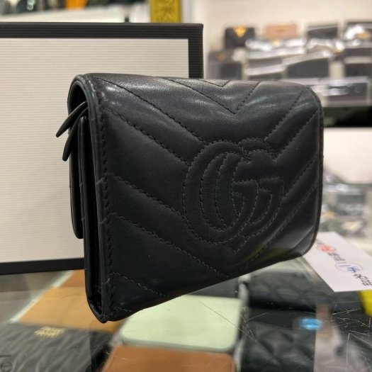 東區正精品㊣GUCCI 474802 matelasse wallet MARMONT 黑色金釦翻蓋三折釦子短夾 RZ6259-8
