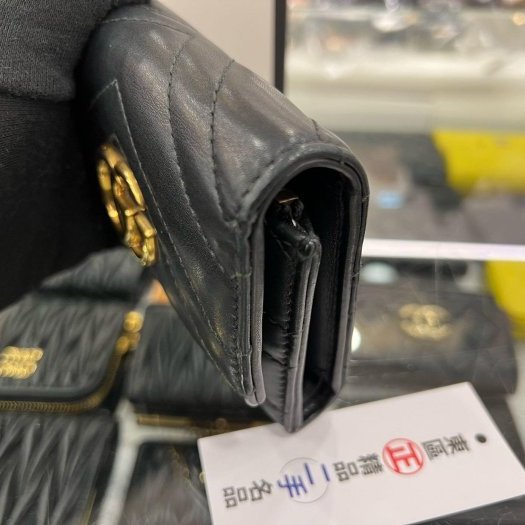 東區正精品㊣GUCCI 474802 matelasse wallet MARMONT 黑色金釦翻蓋三折釦子短夾 RZ6259-9