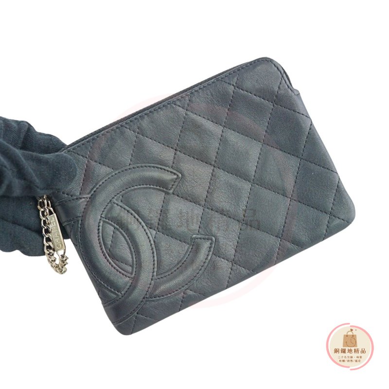 CHANEL 香奈兒 康朋黑色皮革小包 手拿包 化妝包-1