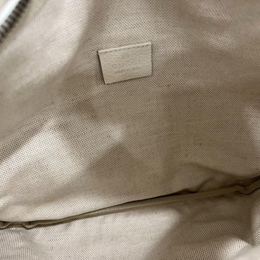 東區正精品㊣GUCCI 530412 近全新白色全皮藍紅藍LOGO側背包斜背腰包胸口包 RZ6260-2