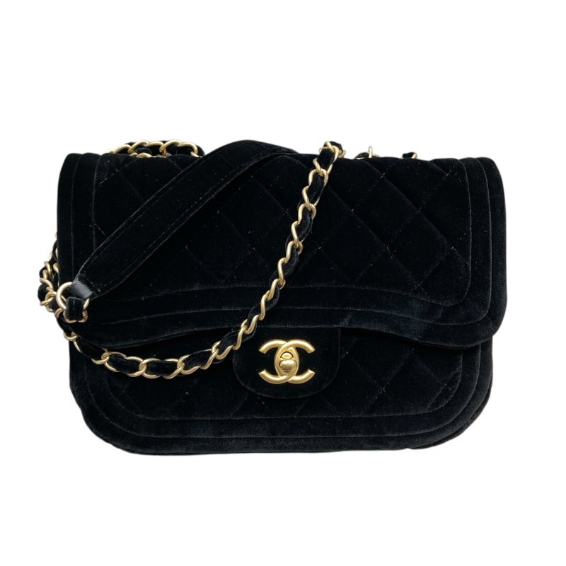 CHANEL 香奈兒 VELVET QUILTED DOUBLE FRAME FLAP BLACK BAG 迷你口蓋包 絨革 黑色 金釦-0
