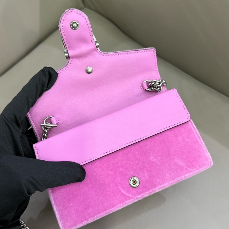 Gucci 粉色絲絨水鑽mini 酒神鏈條包 有龍蝦扣 16.5*3*10 98新配件塵袋-2