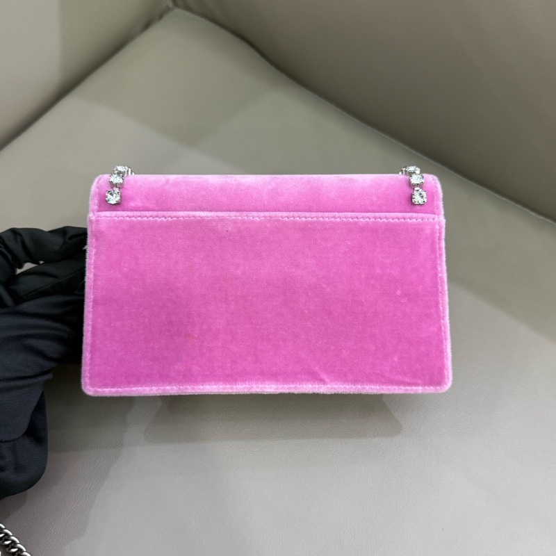 Gucci 粉色絲絨水鑽mini 酒神鏈條包 有龍蝦扣 16.5*3*10 98新配件塵袋-5