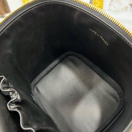 東區正精品㊣CHANEL 香奈兒黑色荔枝皮金釦拉鍊手提包化妝箱包 Vintage RZ6261-2