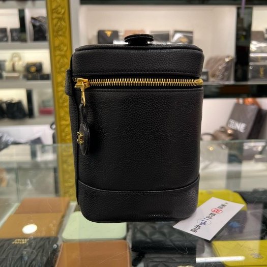 東區正精品㊣CHANEL 香奈兒黑色荔枝皮金釦拉鍊手提包化妝箱包 Vintage RZ6261-5
