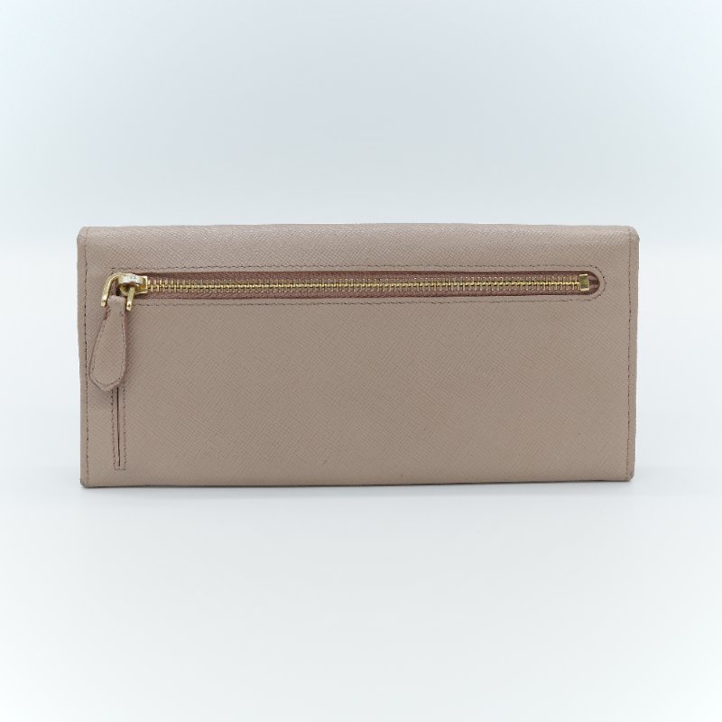 Prada 普拉達Saffiano 米色防刮牛皮蝴蝶結長夾-1