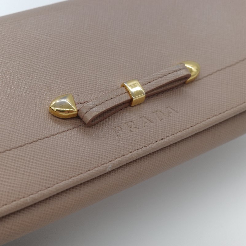 Prada 普拉達Saffiano 米色防刮牛皮蝴蝶結長夾-5