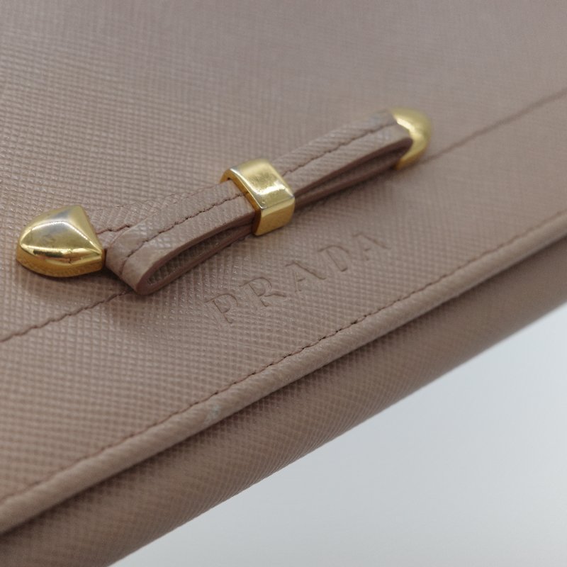 Prada 普拉達Saffiano 米色防刮牛皮蝴蝶結長夾-6