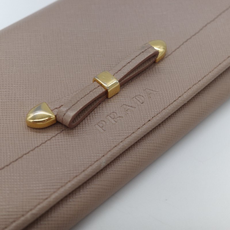 Prada 普拉達Saffiano 米色防刮牛皮蝴蝶結長夾-7
