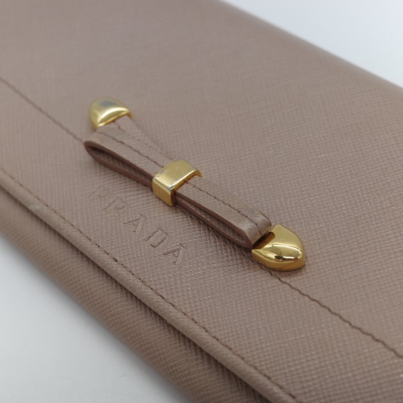 Prada 普拉達Saffiano 米色防刮牛皮蝴蝶結長夾-8