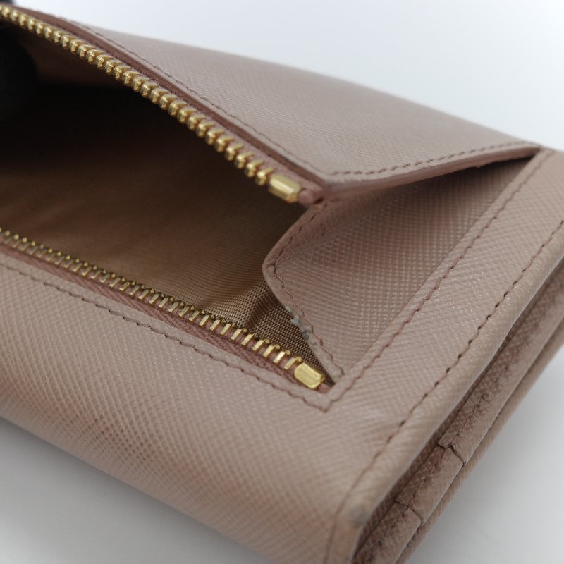 Prada 普拉達Saffiano 米色防刮牛皮蝴蝶結長夾-13