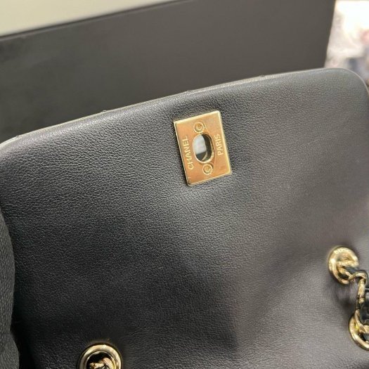 東區正精品㊣CHANEL DUMA 24A AS3860 近全新黑色荔枝牛皮金鍊雙肩雙口袋後背包青蛙包大款 RZ6000-4