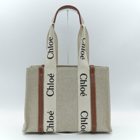 Chloé 蔻伊 Woody 中號 米色亞麻 帆布 托特包