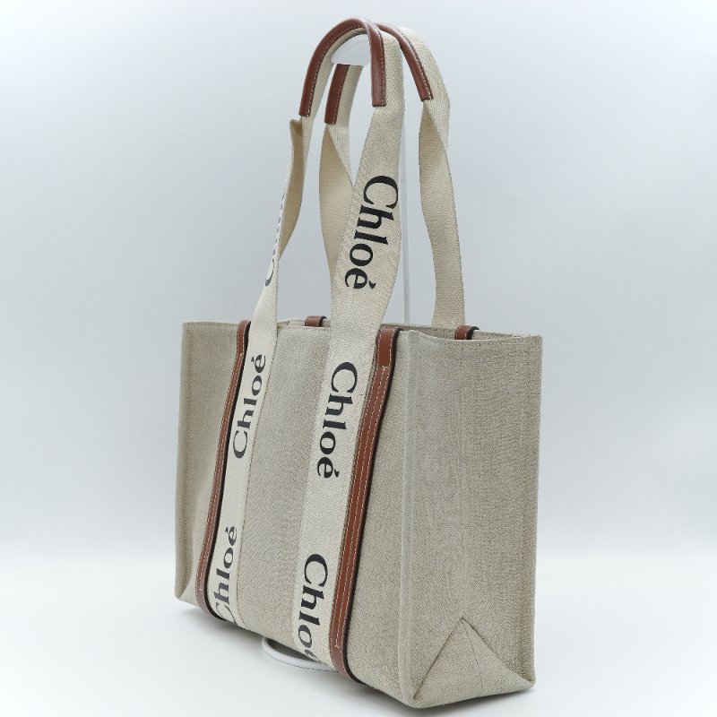 Chloé 蔻伊 Woody 中號 米色亞麻 帆布 托特包-2